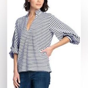 Hinson Wu Billie Striped V-Neck Women's Top, size XL